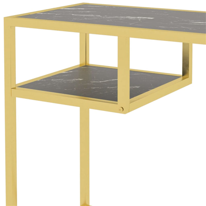 Milliron Glass Top Metal Base Writing Desk, Black, Gold