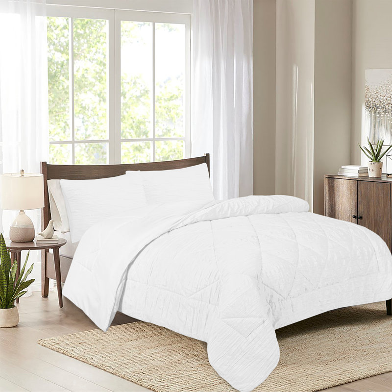 Ensemble d'édredon en microfibre 3 pièces Raneen, Édredon pour lit simple + 2 taies décoratives st, Blanc