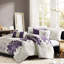 Housse de couette pleine grandeur 6 pièces, coton floral, 2 taies décoratives, 3 coussins décoratifs, fermeture à boutons, attaches de coin intérieures, broderie attrayante, lavable à la machine, gris / pêche, gris taupe / mauve-120469478-120469476