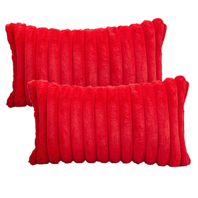 Housse de coussin Faux Fur Lines, Rouge