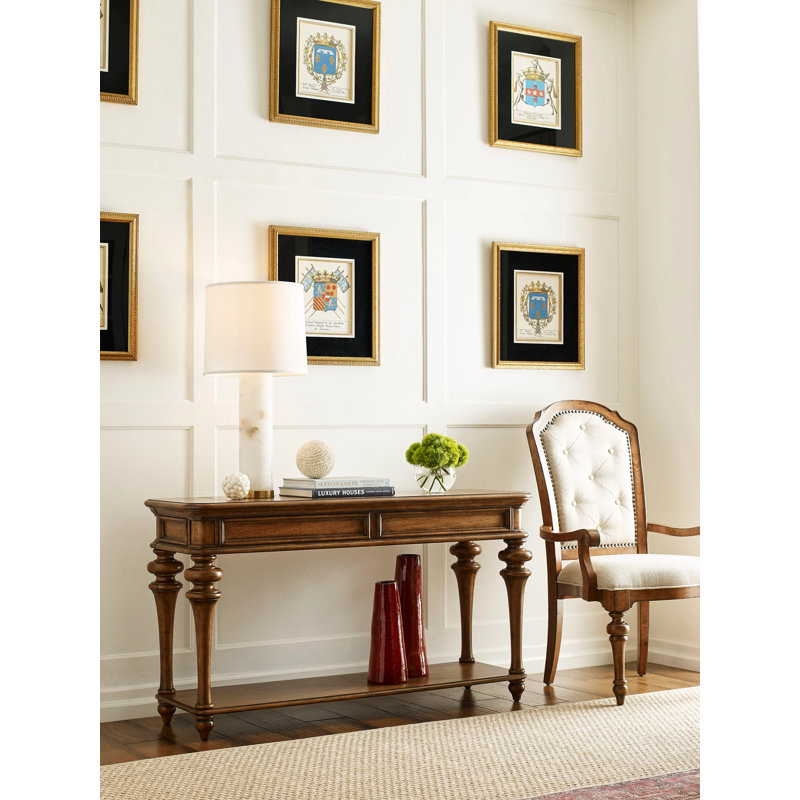 Brown Transitional Wood Rectangular Sofa Table with Storage