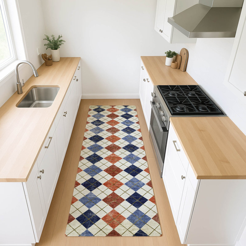 Machine Washable Indoor/Outdoor Kaczor ACN2237 Geometric Rug, Runner 2'3" x 7'6"