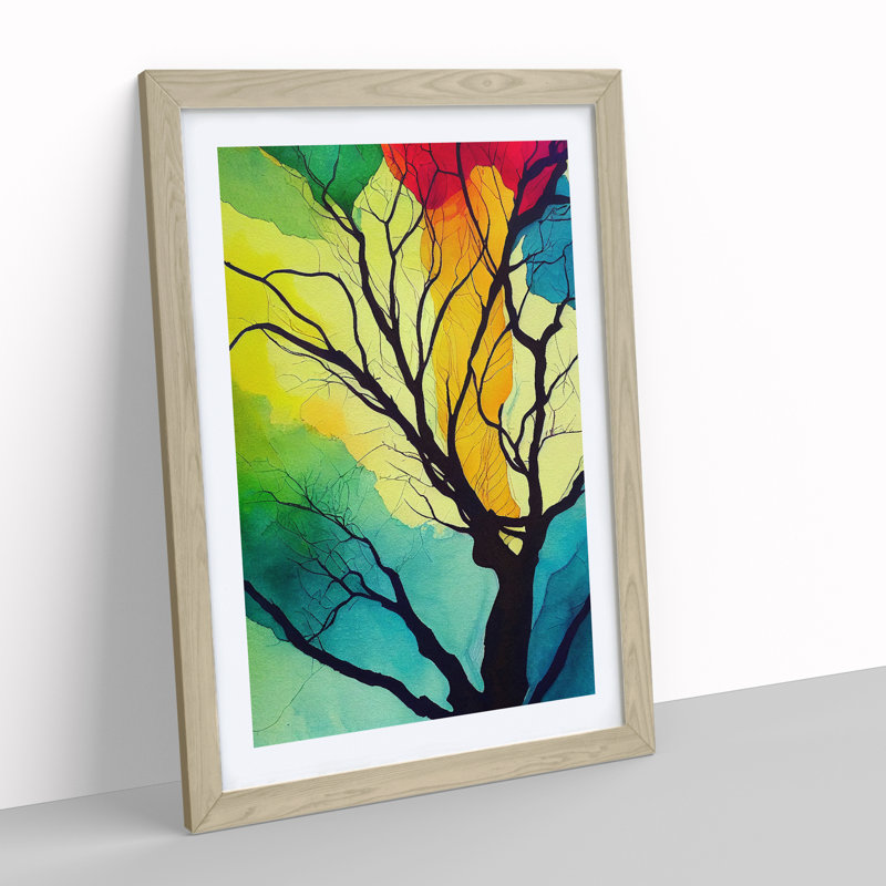 Vibrant Abstract Trees No.2 - Wall Art, 66cm H x 48cm W, Oak Framed Paper, White