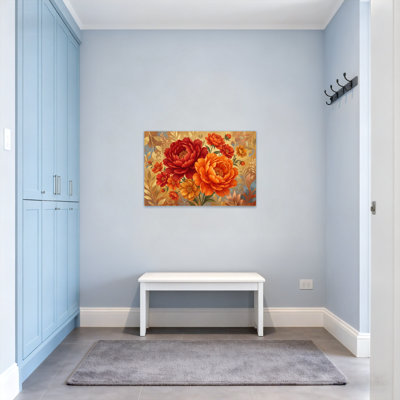 Motif floral de plantes et de fleurs avec de riches fleurs oranges et rouges