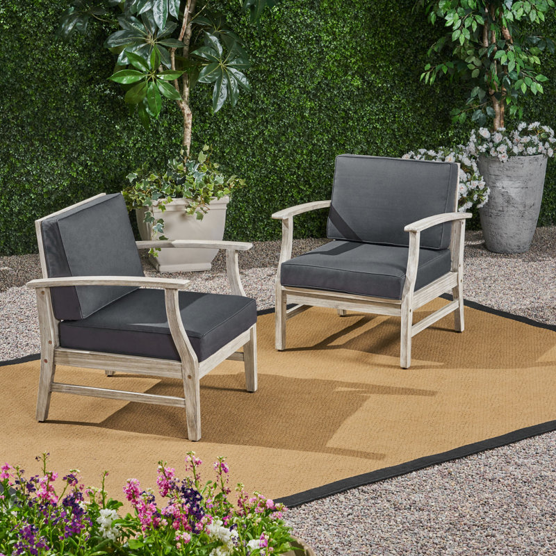 Chaise de patio avec coussins Tavares, Gris, Gris foncé