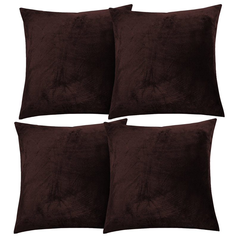 Aspire Homeware Square Plain Velvet Scatter Cushion Cover, Brown, Pack of 4