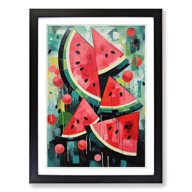 XYZ-FRM-V1223-6443 Watermelon Abstract - Single Picture Frame Print on Wood, Black, 64cm H x 46cm W x 2cm D