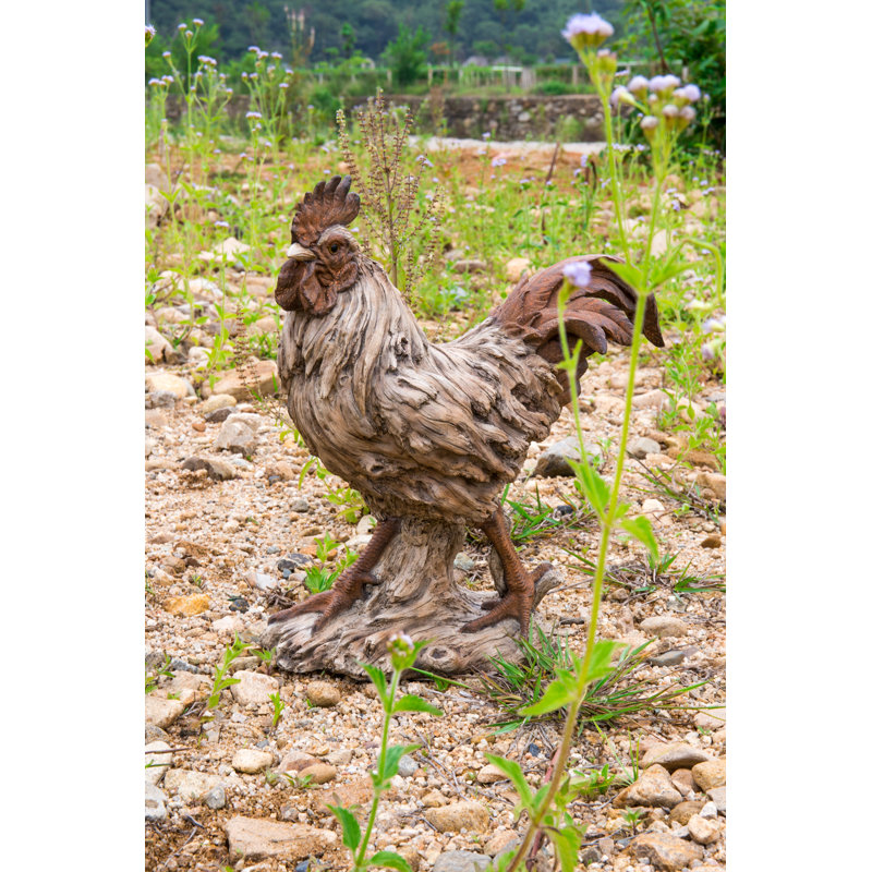 Statue coq debout en bois flotté