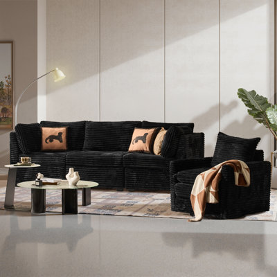 Ensemble de salon 3 pièces - Canapé modulaire 3 places avec fauteuil pivotant