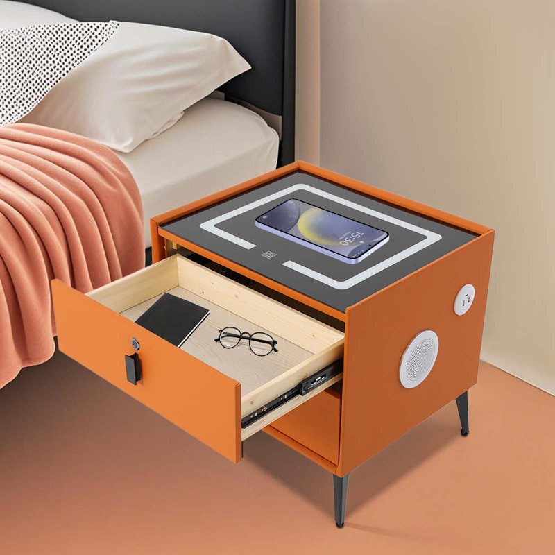 Bluetooth Speaker Smart Bedside Table With Light USB& Wireless Charging, Orange