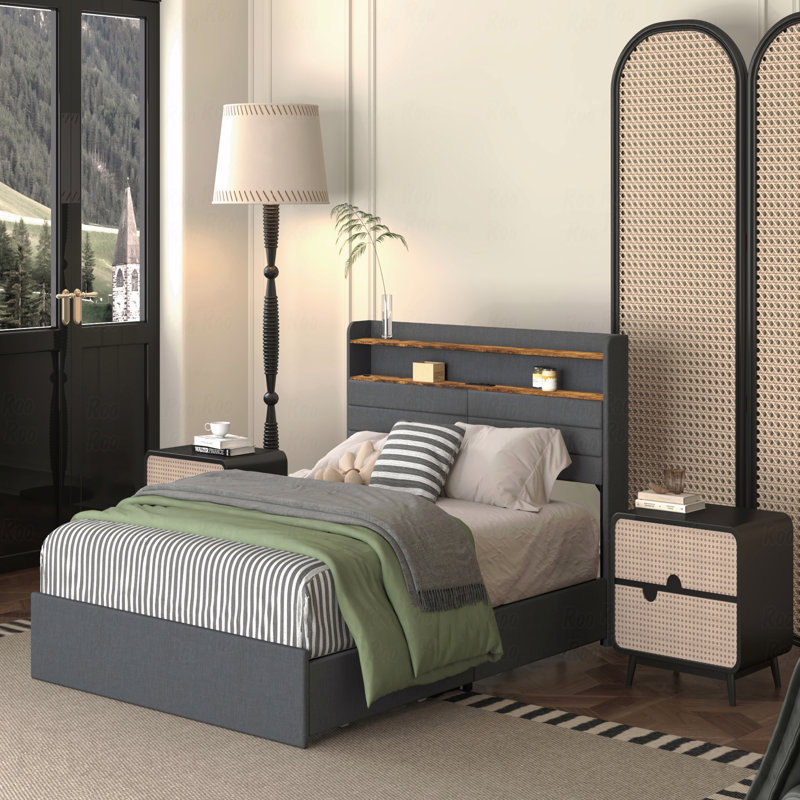 Base de lit tapissier avec grand lit, DEL, chargement et charge, Grand lit