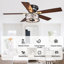 Ventilateur de plafond 52 po en cristal avec lumière, noir et doré encastré avec 5 pales Farmhouse