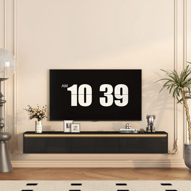 Modern TV Stand with Led Lights and Power Outlet, Black