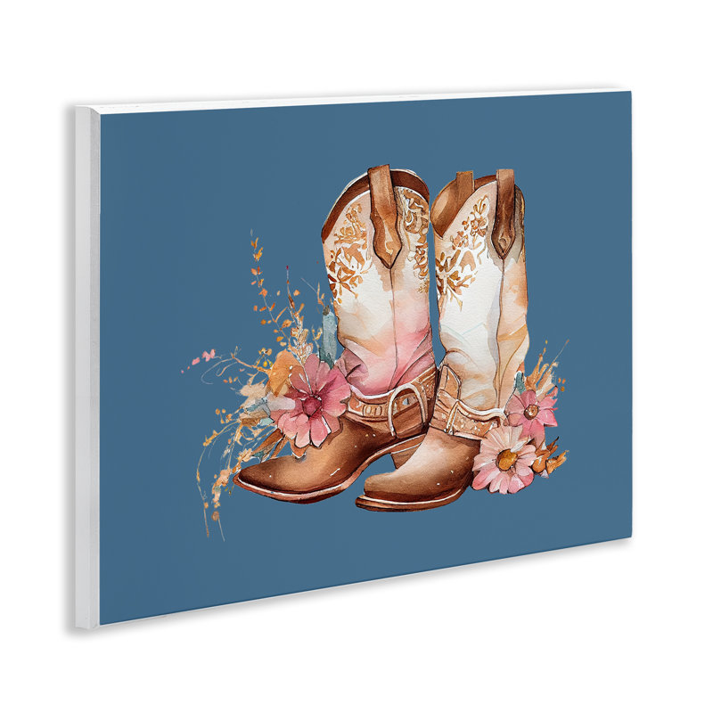 Art mural, "Cowboy bottes & wildflowers" par Birch & Ink