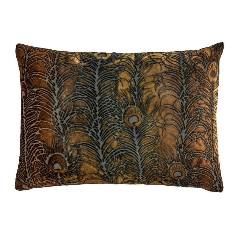 Peacock Feather Square Velvet Pillow Cover & Insert, Square 22", Sunstone