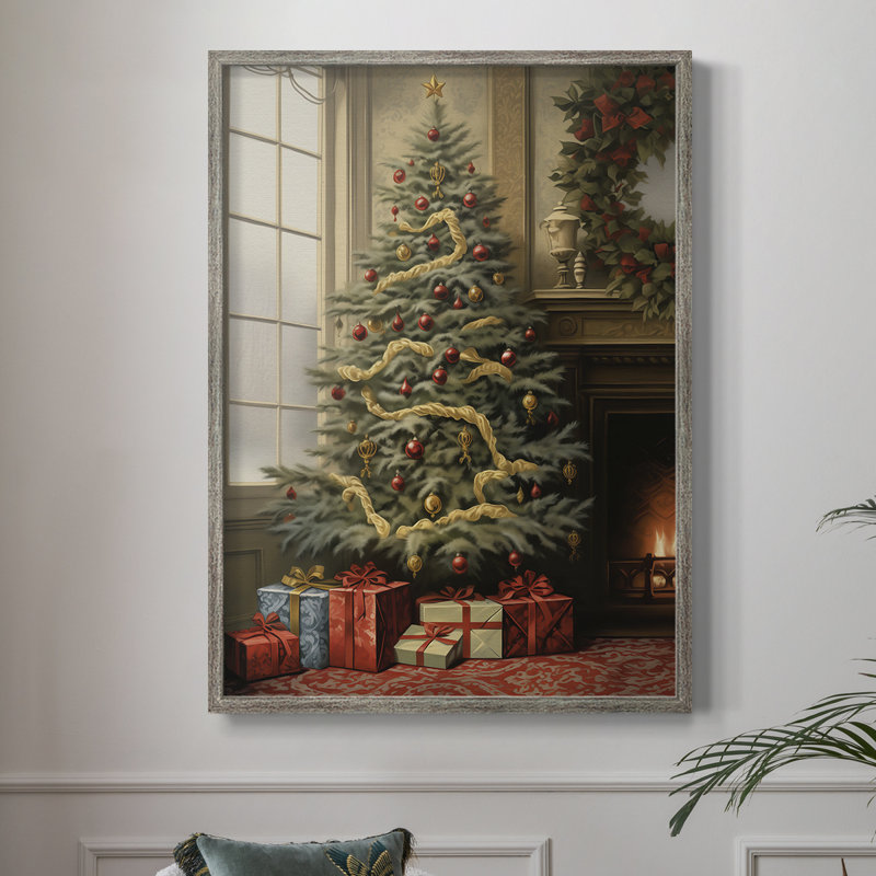 Reproduction d'art encadrée de Noël des Fêtes de Noël - bois massif, H 30 po x l 24 po