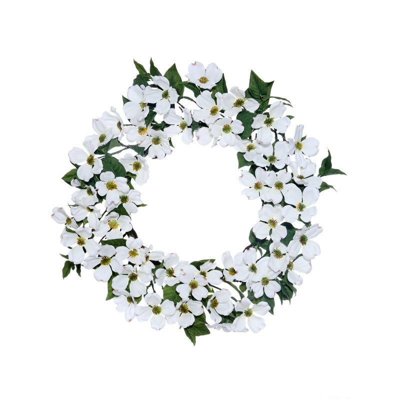 20" Polyester Dogwood Wreath, White