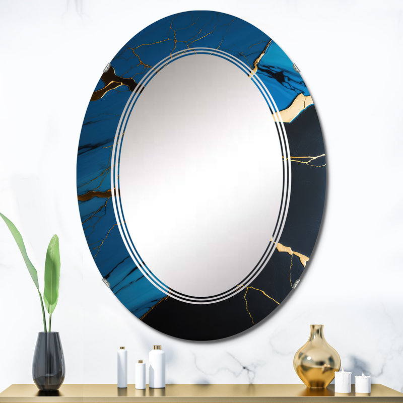 Rahshad Geode Blue II - Miroir mural abstrait en marbre, 36 po x 24 po