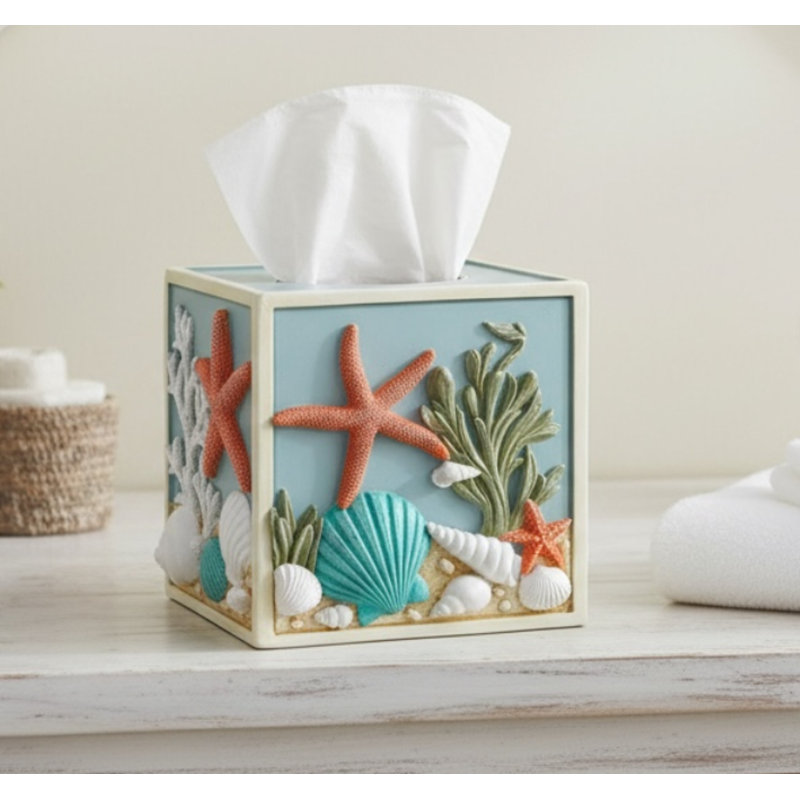 Seaside Splendor Coastal Bathroom Tissue Box Cover Decorative Accent