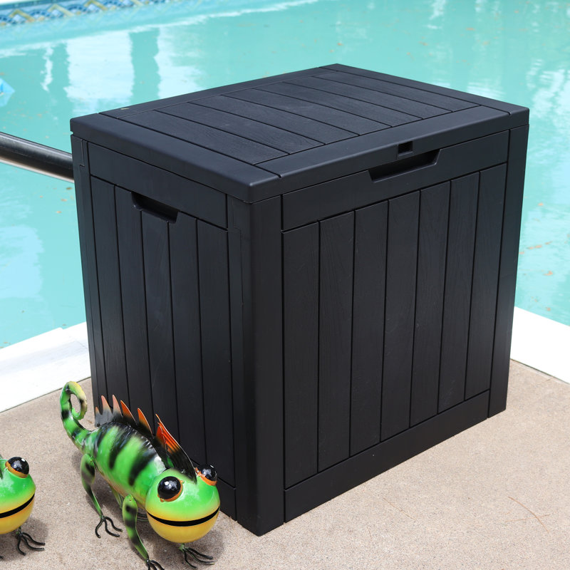 Phantom Gray Lockable Resin Deck Box with Faux Wood Design