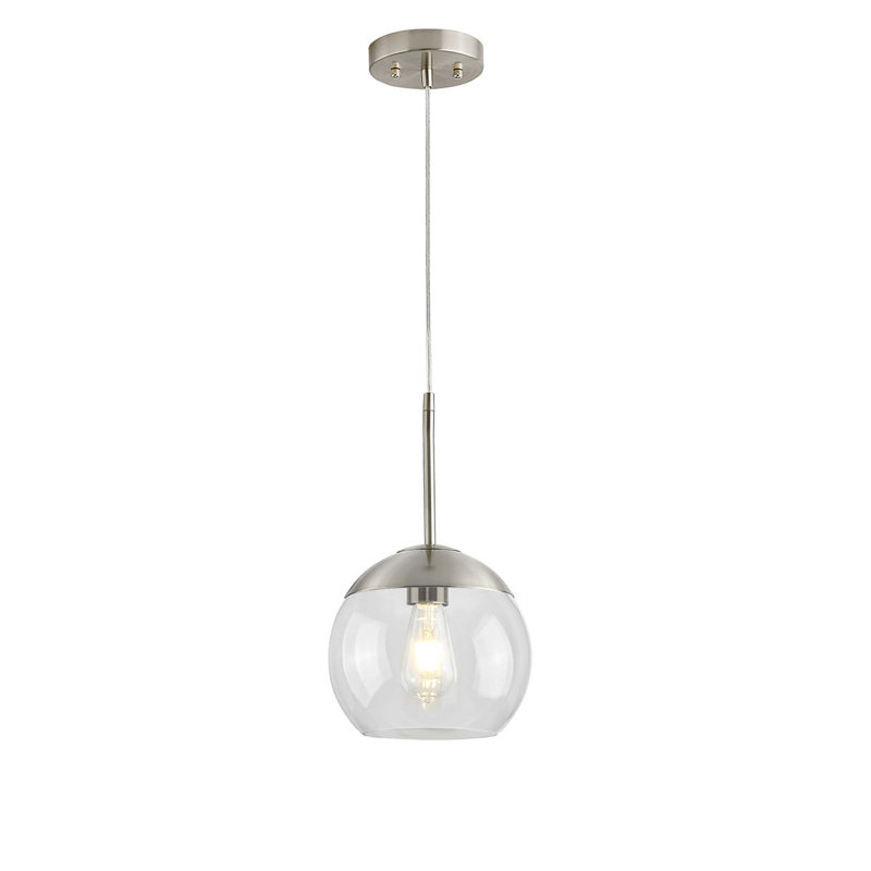Luminaire suspendu en verre Melveen Globe, Clair, Nickel brossé