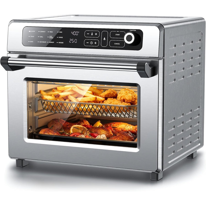 Combo grille-pain à friteuse à air 25QT Electactic, convection 12-en-1, 70 à 450 ° F, pour pizza 12 po, acier inoxydable
