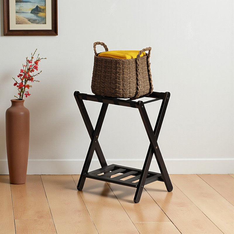 Montgomery Luggage Rack with Shelf in Black Finish, 24.71" H X 19.92" W X 13.89" D, Black