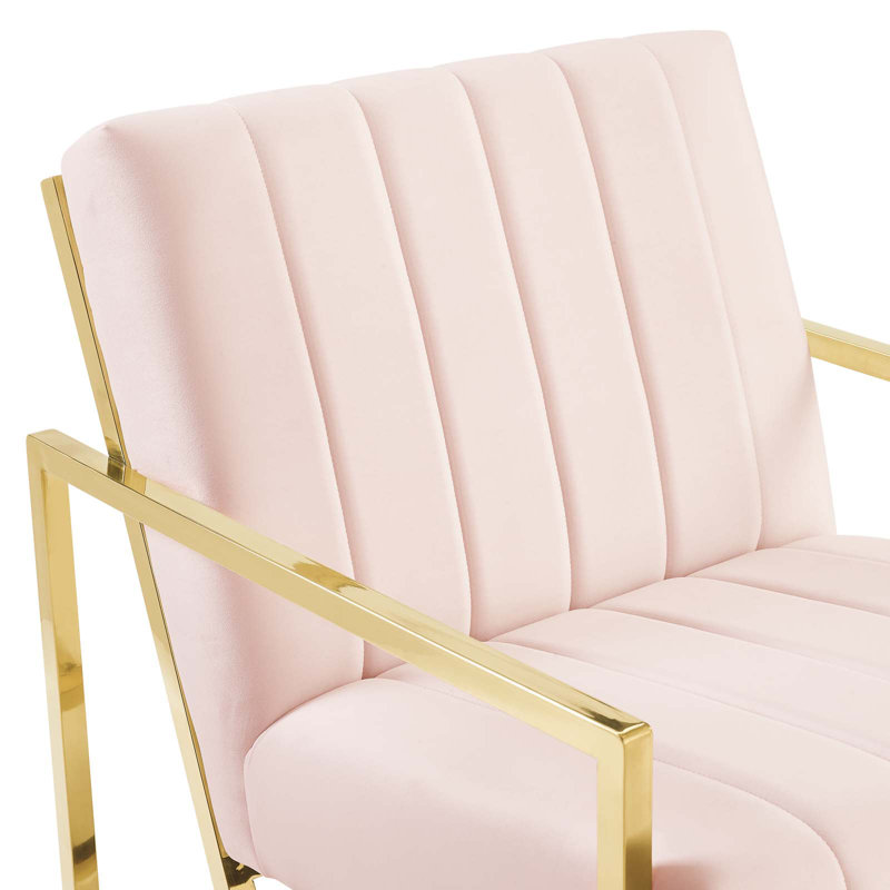 Elegant Geometric Pink Velvet Accent Chair with Gold Metal Frame