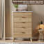 Commode 5 tiroirs cannelée - hauteur 47,2 po, poignées dorées, plateau en marbre, naturel-283985215