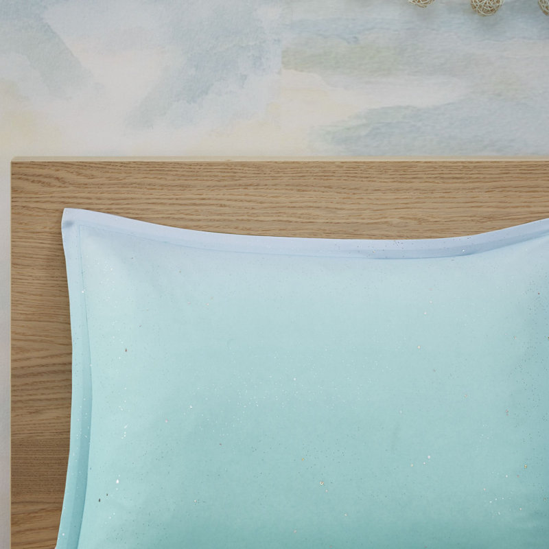 Full/Queen Aqua and Pastel Purple Ombre Glitter Duvet Cover Set