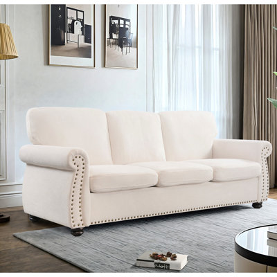 Mid-Century Modern Velvet 3 Seater , High Foam, Solid Wood Legs, Touch Luxurious Upholstered Couch, Wood, Magnetism