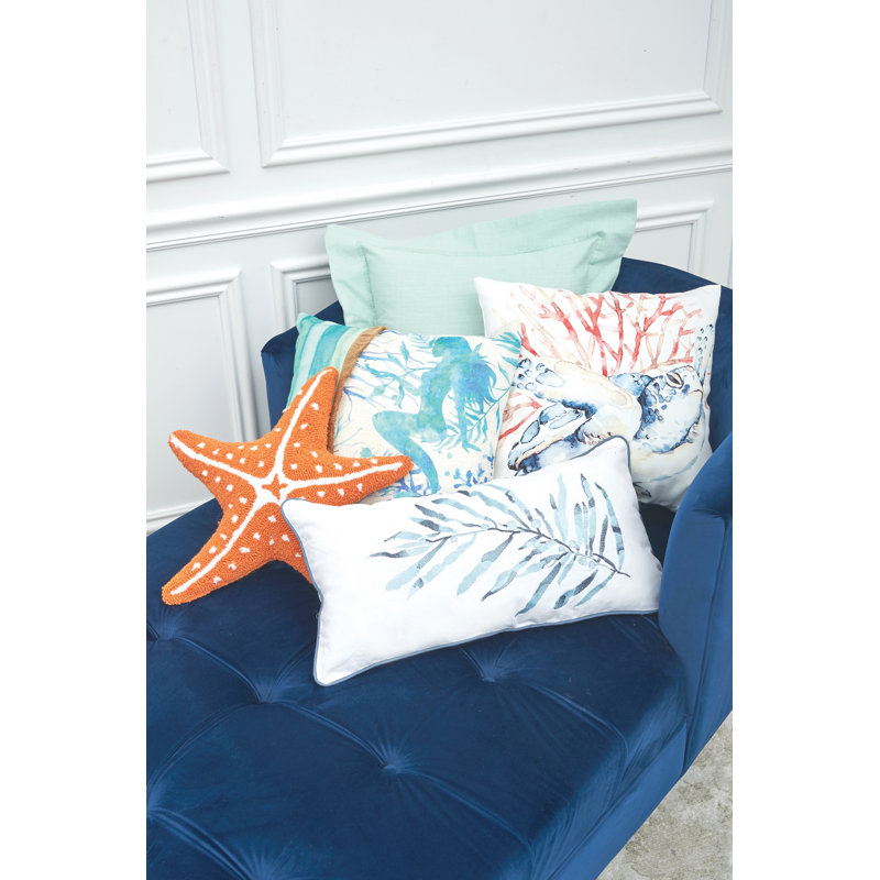 Blue Ocean Leaf Embroidered Throw Pillow