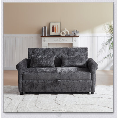 58.27 Inch Modern Chenille Fabric Sofa Bed With Adjustable Back - Cozy And Versatile For Living Room Or Bedroom