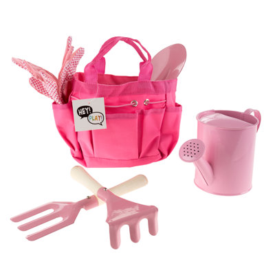 Hey Play Kids Garden Tools Set with Tote, Pink