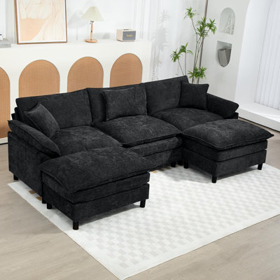Canapé modulaire en U rembourré avec deux repose-pieds