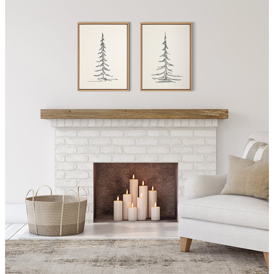 Drumheller Minimalist Evergreen Trees Sketch 1 and Minimalist Evergreen Trees Sketch 2 by The Creative Bunch Studio - 2 Piece Floater Frame Drawing Print Print Set on Canvas Lark Manor™ 