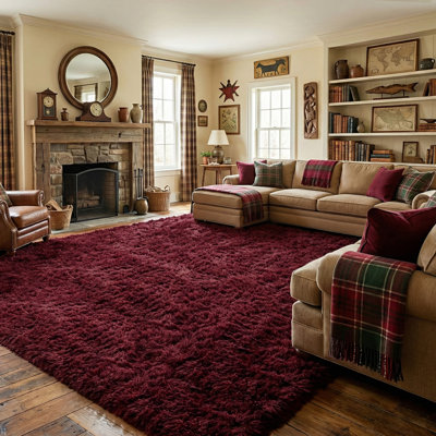 8x10 Rug with 4 Stickers for Living Room, Burgundy Performance Rug for Bedroom, Upgrade Non Slip Livingroom Carpet, Ideal For High Traffic Areas Indoor, Gift For Halloween, Christmas, Thanksgiving, Graduation Season