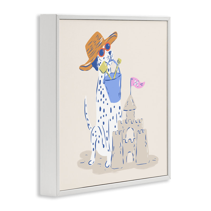 Giclée encadrée dalmatien Summer Sandcastle, design par Krissy Mast, H 17 po x l 17 po