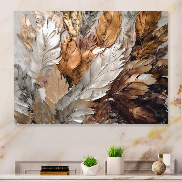 Large Golden Framed Light Luxury Golden Feather Canvas Painting Home  Decoration Abstract Wall Art Pictures Prints Artwork 100x140cm/39x55inch