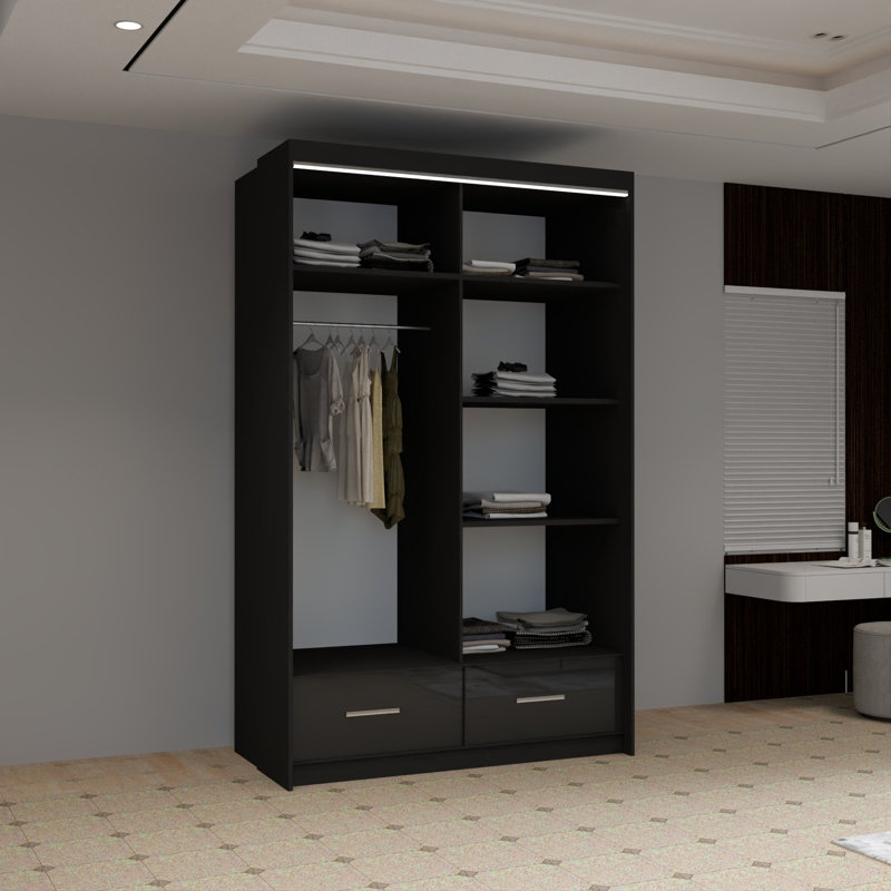 Desilets 2 Door Wardrobe, 220 cm H x 66 cm W x 150 cm D, Black