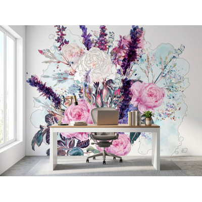 Peonies Bouquet 8.33' L x 100" W WallpaperÃ‚Â Panel, 125"W x 125"H, Vinyl Peel and Stick