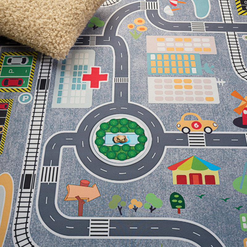 Tapis géométrique lavable à la machine Tacoma Kids 100 Performance, Rond 5 pi