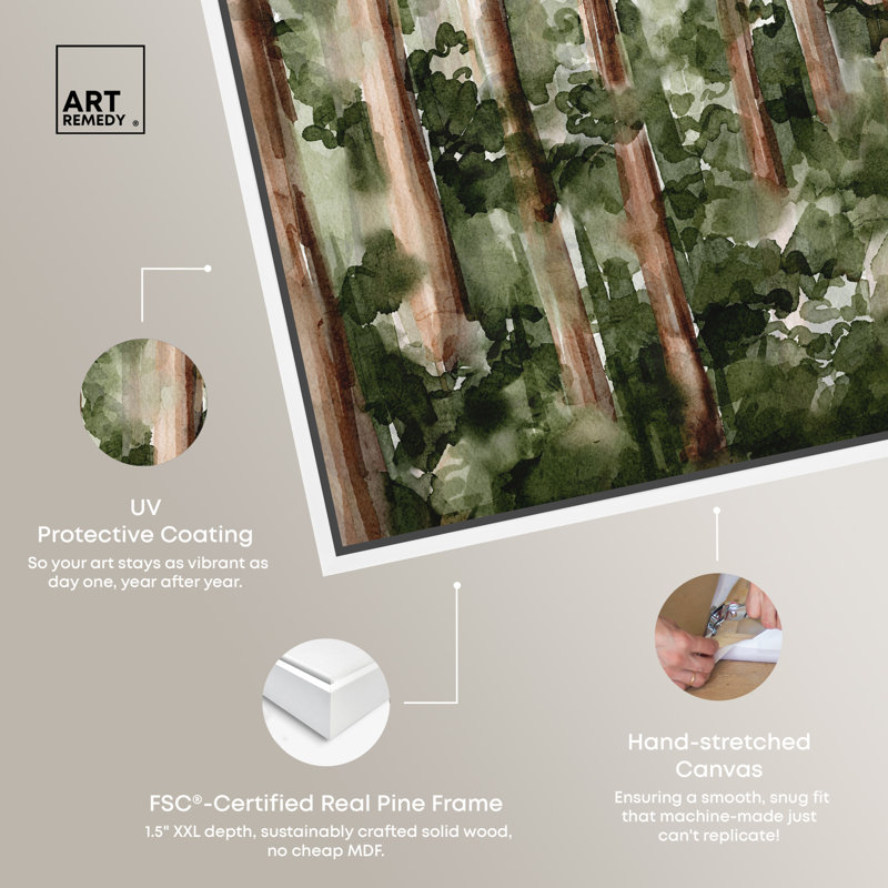 Wild Forest Green and Brown Canvas Landscape Print with White Frame