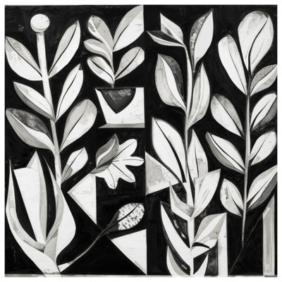 Black White Foliage Art Double Sided Throw Pillows