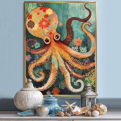 Flowerful Octopus Deep Sea Boho Vintage - Octopus/Squid Animal Wall Art