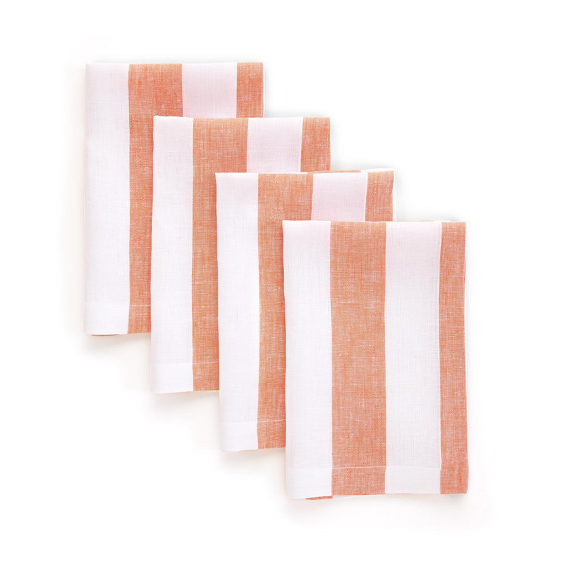 Cabana Stripe - 100% Pure Linen Dinner Napkins, Pink/White