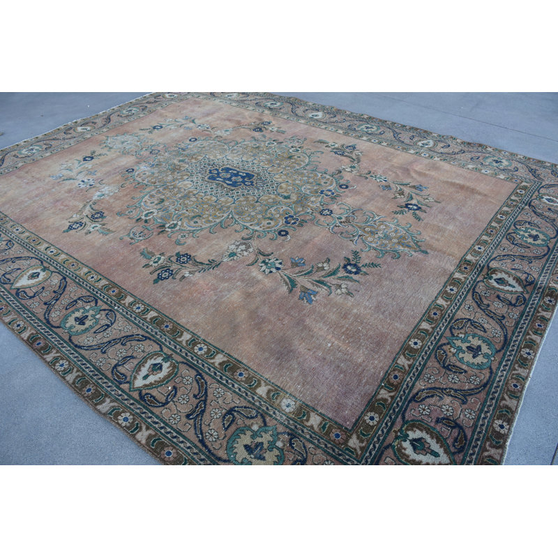 111.4x144.9 Inch Beige Wool Patchwork Rug, Classic Oversize Rug