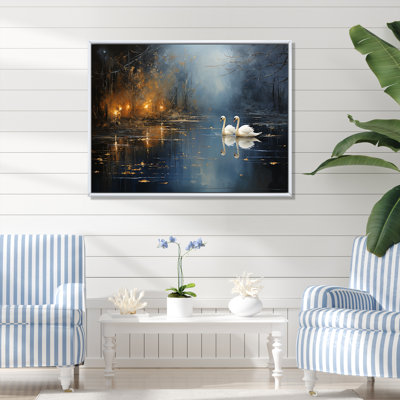 Blanc cygne harmonie clair de lune étang IV - cygnes animaux, art mural