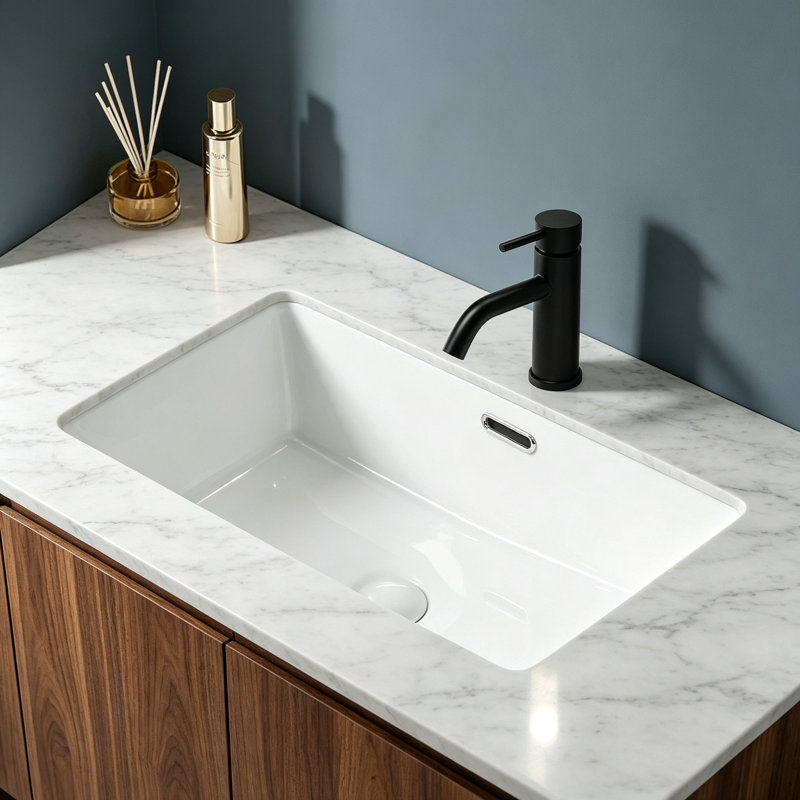 Lavabo de salle de bain encastrable en céramique blanche avec trop-plein 27,56 po Topcraft
