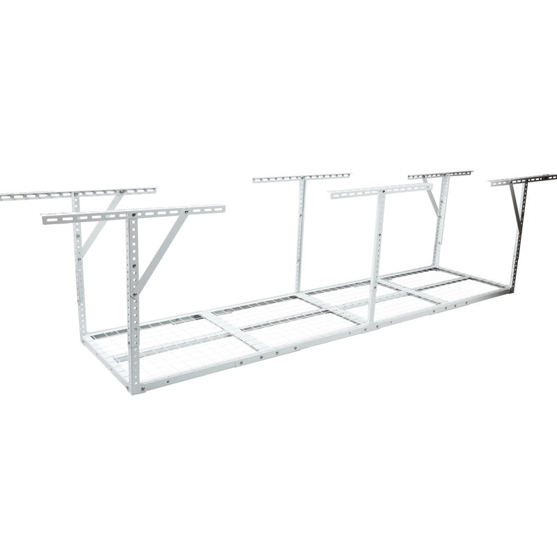 Support de rangement de garage en métal robuste de 2 x 8 pi, blanc, capacité de support de 400 lb, hauteur de 22 à 40 pouces modifiables, espace de plafond récupéré blanc supportant un poids de 450 lb, plancher réglable et transparent pour